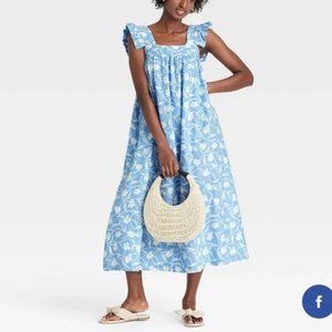 Ruffle Sleeve A-Line Midi Dress